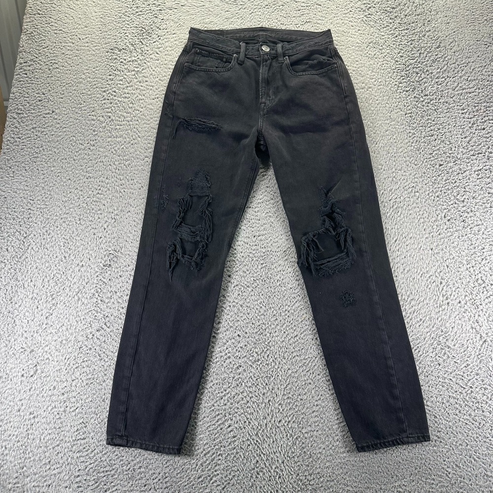 VTG American Eagle Outfitters Jean Women 28x28 Black Denim Boyfriend Distressed‎